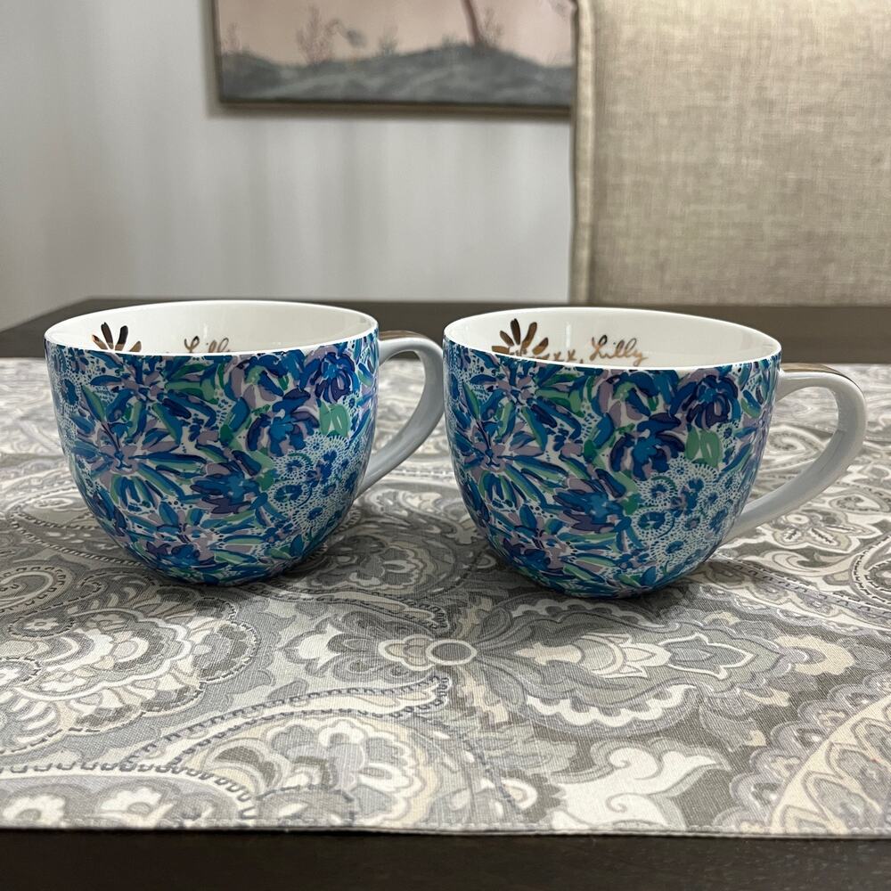 Lilly Pulitzer 12 oz  Coffee Tea Ceramic Mugs Set Of 2
